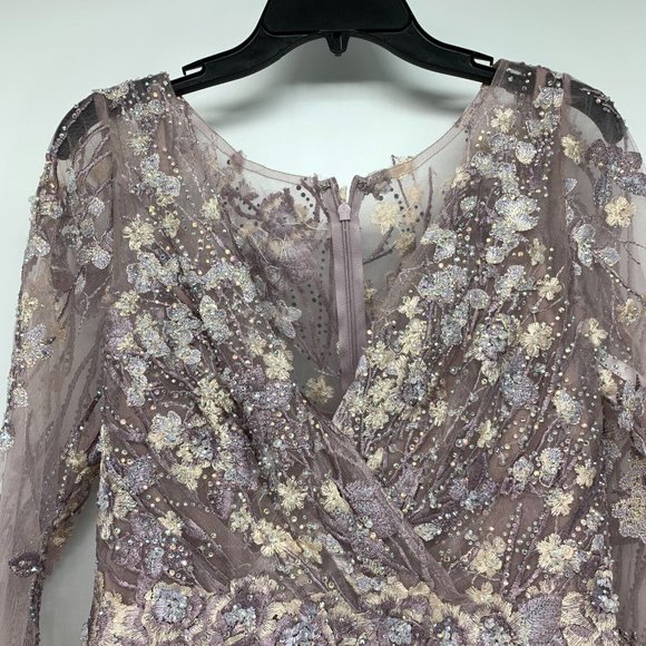 Mac Duggal Dress 20402 Floral Embroidered Long Sleeve Mesh Gown - Picture 6 of 16